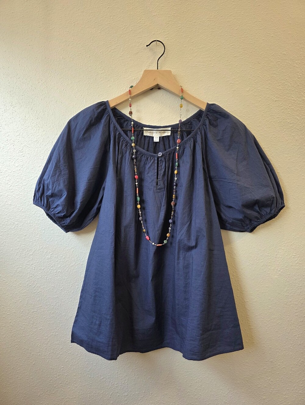 Chelsea & Theodore Navy Blue Peasant Blouse Size XS/TP MSRP $68